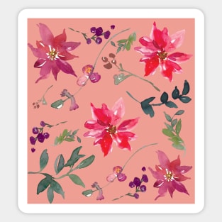 Red, Purple, pink and Green Watercolour Flower Leaves Sticker